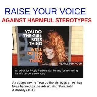 ⁣‘GIRL BOSS’ AD BANNED FOR HARMFUL STEREOTYPING⠀
⠀
Raise your voice against harmful stereotyping in advertising; take action and hold companies and agencies accountable for perpetuating regressive narratives. Take action, and make them listen. It’s time for change. ⠀
⠀
‘’ An advert saying "You do the girl boss thing" has been banned by the Advertising Standards Authority (ASA). People Per Hour, an online platform that connects businesses and freelancers, ran the advert on the London Underground last year. The ASA upheld 19 complaints it received about the advert and ruled that it reinforced "harmful gender stereotypes".’’⠀
⠀
Full article: https://www.bbc.co.uk/news/business-51032631